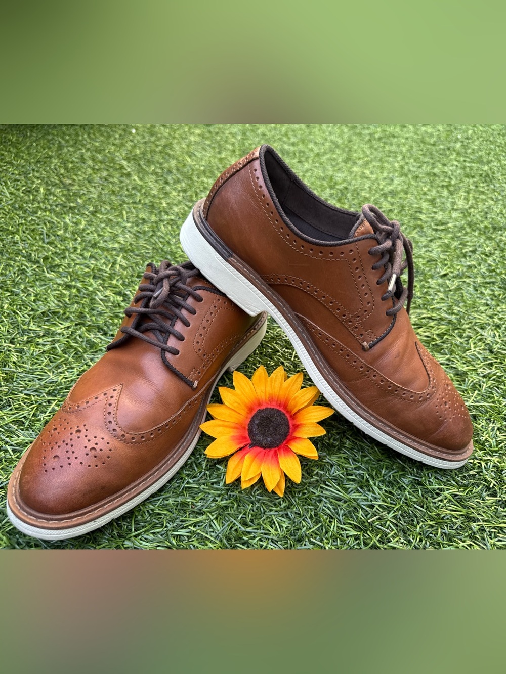 🤎Cole Haan Mens Size 8.5 M Go-To Wingtip Oxford Brown Leather Shoes C34120 Used